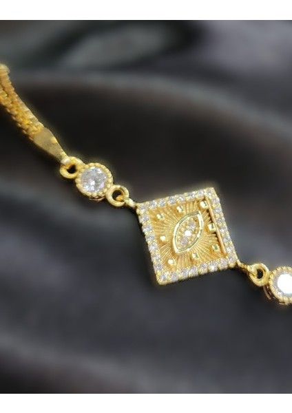 925 Ayar Gümüş Gold Baklava Model Bileklik