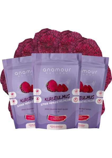 Anamour Natural Ejder Meyvesi Kurusu Cips Kurutulmuş (Şeker Ilavesiz) 3&apos;lü Paket Kuru Meyve Kıtırı 75 Gram fiyatları