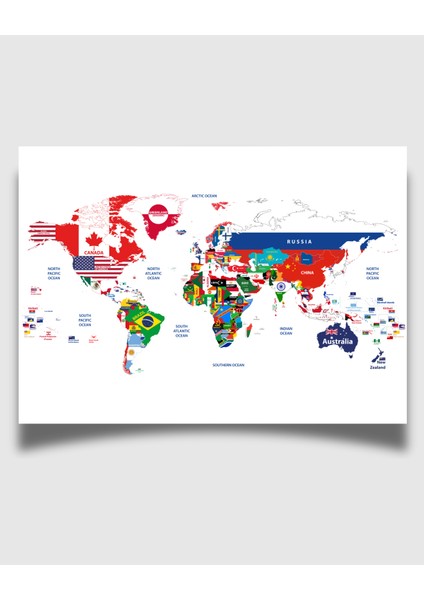 Çerçevesiz Poster |büyük Boy Ülke Bayraklı Dünya Haritası Posteri | Eğitici ve Dekoratif Harita fiyatları