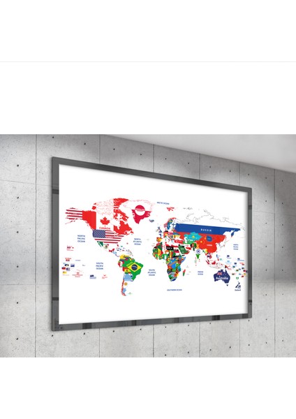Çerçevesiz Poster |büyük Boy Ülke Bayraklı Dünya Haritası Posteri | Eğitici ve Dekoratif Harita