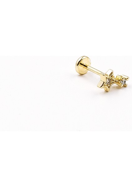Zirkon Taşlı Yıldız Model Tragus Helix Piercing – Gold | Anti Alerjik, Kararma Yapmaz