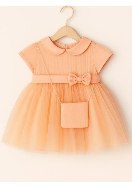 Kız Bebek Beli Fiyonklu Çantalı Abiye Elbise
