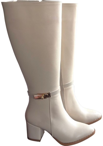 Mtxdpn Jeoli Bej Cilt Topuklu Çizme (Numara: 38)