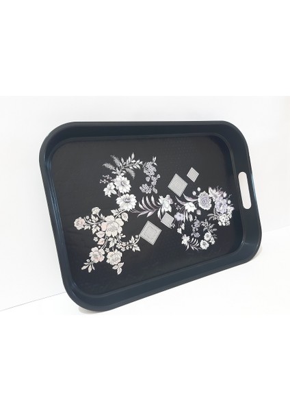Çay Tepsi 35X25X3.5 cm Desenli Plastik Dikdörtgen Çay Kahve Tepsisi Sunum Tepsi |