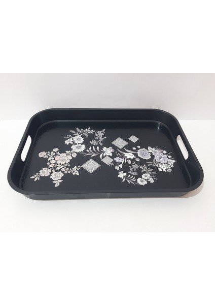 Çay Tepsi 35X25X3.5 cm Desenli Plastik Dikdörtgen Çay Kahve Tepsisi Sunum Tepsi | modelleri