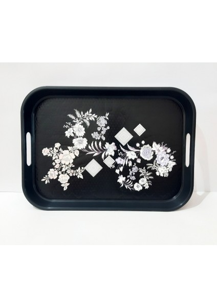 Çay Tepsi 35X25X3.5 cm Desenli Plastik Dikdörtgen Çay Kahve Tepsisi Sunum Tepsi | fırsatları