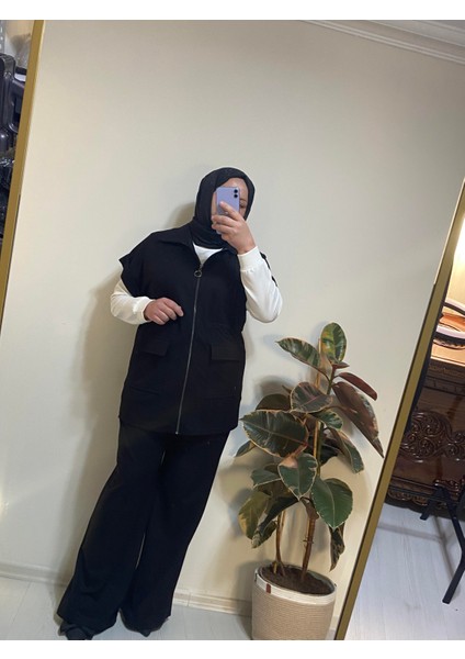 Belden Büzgülü Yelekli Üçlü Takım