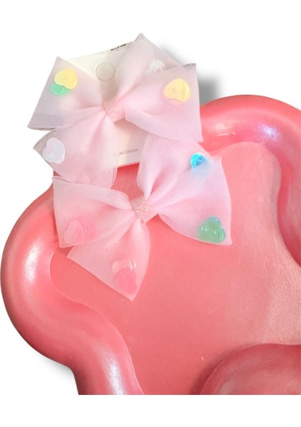 Üzeri Pul Kalp Süslemeli Saten Fiyonk Model Karışık Renk Çiftli Kız Çocuk Lastik Toka 2li Set fırsatları