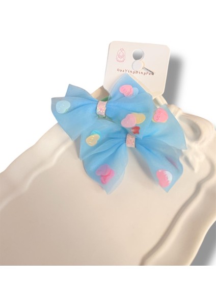 Üzeri Pul Kalp Süslemeli Saten Fiyonk Model Karışık Renk Çiftli Kız Çocuk Lastik Toka 2li Set fiyatları