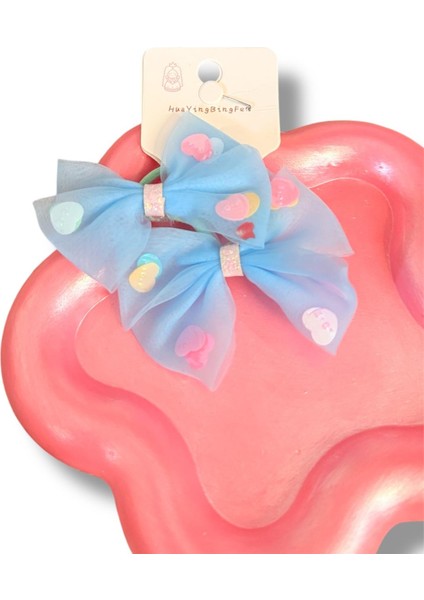 Üzeri Pul Kalp Süslemeli Saten Fiyonk Model Karışık Renk Çiftli Kız Çocuk Lastik Toka 2li Set fırsatları