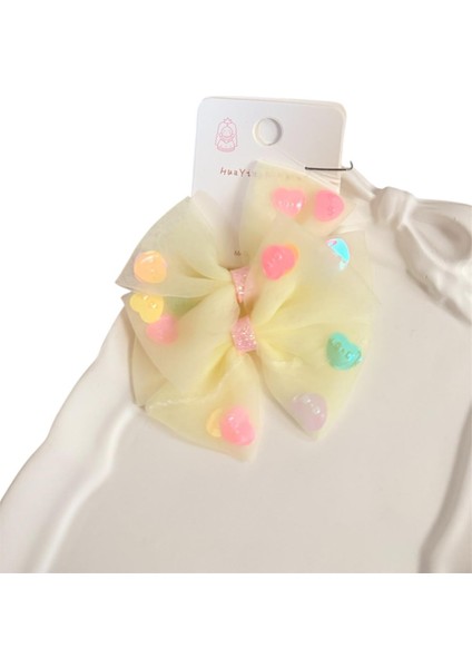 Üzeri Pul Kalp Süslemeli Saten Fiyonk Model Karışık Renk Çiftli Kız Çocuk Lastik Toka 2li Set fiyatları