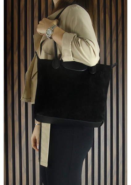 Siyah Hakiki Dana Süet Fermuarlı Manyetik Kapaklı Büyük Boy Günlük Omuz Çantası fiyatları