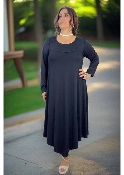 Asimetrik Kesim Interlok Viskon Kumaş Büyük Beden Çan Kesim Kadın Elbise modelleri