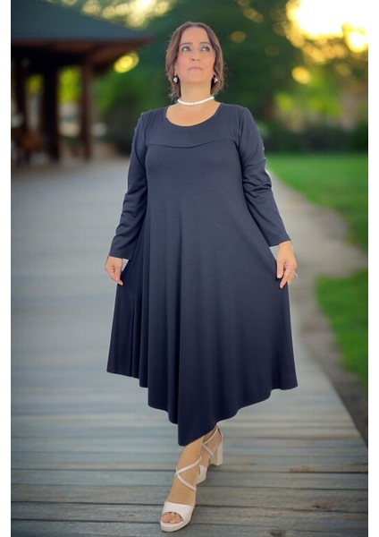 Asimetrik Kesim Interlok Viskon Kumaş Büyük Beden Çan Kesim Kadın Elbise fırsatları