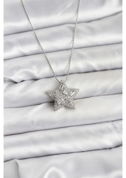 Bfs 316L Çelik Zincir Gümüş Renk Zincirli Gümüş Yıldız Model Kadın Kolye