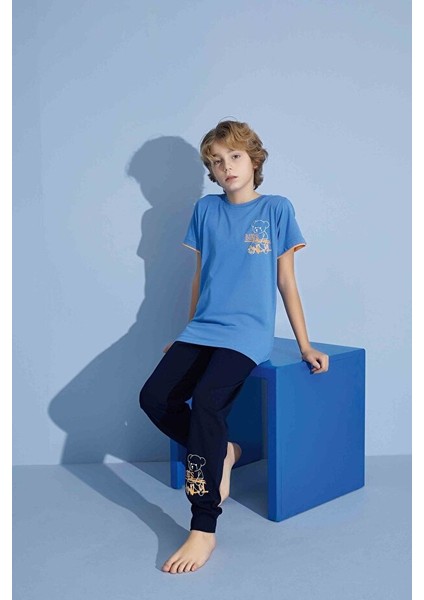 Erkek Çocuk T-Shirt Uzun Alt Penye Süprem Bisiklet Yaka Orta Kalın Pijama TAKIMI-3928