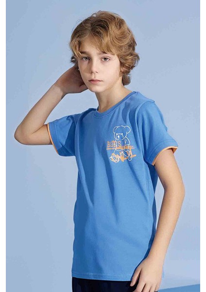 Erkek Çocuk T-Shirt Uzun Alt Penye Süprem Bisiklet Yaka Orta Kalın Pijama TAKIMI-3928 fırsatları