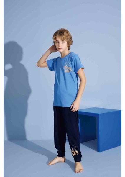 Erkek Çocuk T-Shirt Uzun Alt Penye Süprem Bisiklet Yaka Orta Kalın Pijama TAKIMI-3928 indirimleri