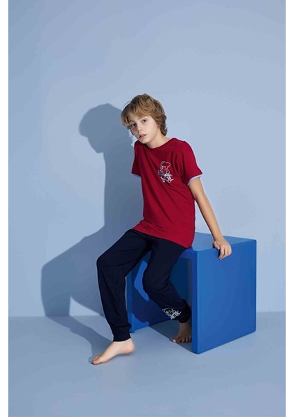 Erkek Çocuk T-Shirt Uzun Alt Penye Süprem Bisiklet Yaka Orta Kalın Pijama TAKIMI-3928