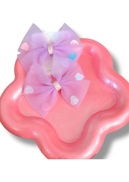 Üzeri Pul Kalp Süslemeli Saten Fiyonk Model Karışık Renk Çiftli Kız Çocuk Lastik Toka 2li Set fırsatları