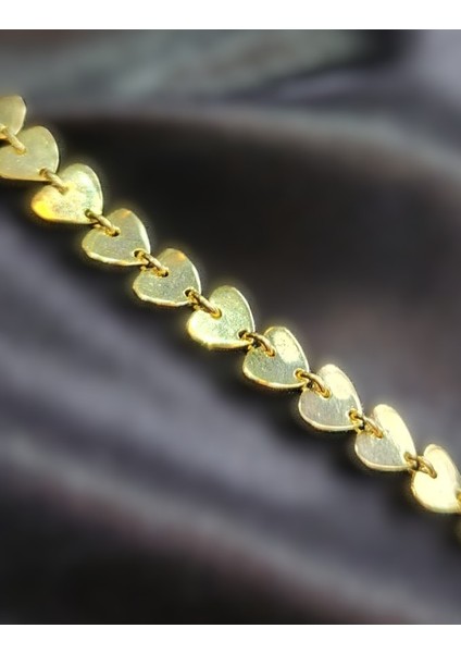 925 Ayar Gümüş Gold Renk Kalp Zinciri Bileklik