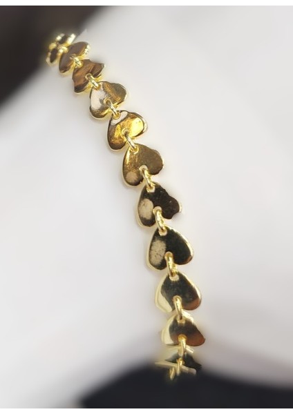 925 Ayar Gümüş Gold Renk Kalp Zinciri Bileklik fiyatları