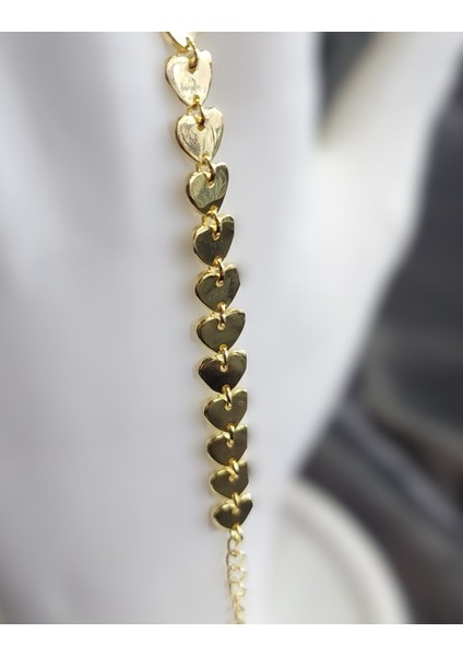 925 Ayar Gümüş Gold Renk Kalp Zinciri Bileklik modelleri