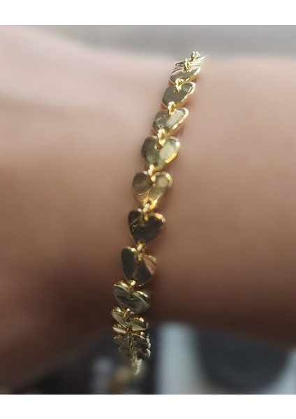 925 Ayar Gümüş Gold Renk Kalp Zinciri Bileklik fırsatları
