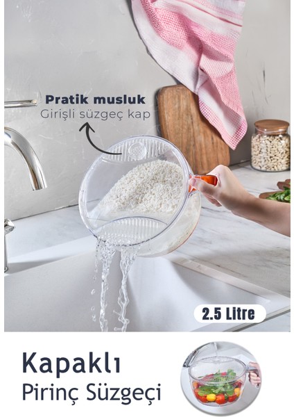 2’si 1 Arada Süzgeçli Pirinç,sebze ve Meyve Yıkama Kabı – Pratik Saplı Mutfak Gereci