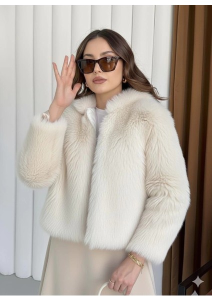 Mtxdpn Fermuarlı Kısa Kürk Siyah Ekru T7746 (Beden: L)