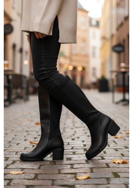 Nubuk Siyah Fermuarlı Streçli Kadın Uzun Sivri Burun Çizme modelleri