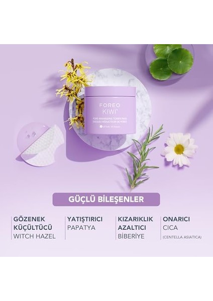 Foreo Kıwı Gözenek Minimizing Toner Pedleri 60 Adet – Witch Hazel & Centella Asiatica Peeling Yüz Pedleri, Yağ, Akne Taç Cilt Için – Gözenek Minimizer ve Redness Rölyef