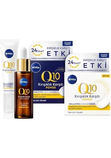 Nıvea Q10 Çift Etkili Serum 30ML, Sıkılaştırıcı Göz Bakım Kremi, Yenileyici Gece Bakım Kremi, Gündüz Kremi