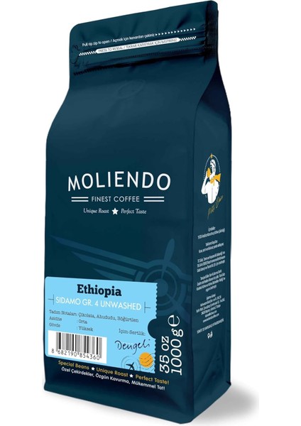 Moliendo Finest Coffee Ethiopia Sidamo gr 4 Kuru Işleme Yöresel Kahve (Çekirdek) 1000 G modelleri