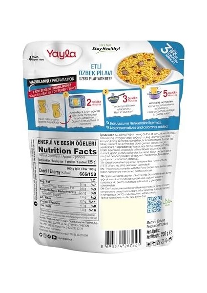 Yayla Etli Özbek Pilavı 200 gr Tekli Paket