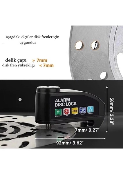 Alarmlı Disk Kilidi Motorsiklet Scooter Bisiklet Sesli Alarm 110 Desibel Yüksek Ses fırsatları