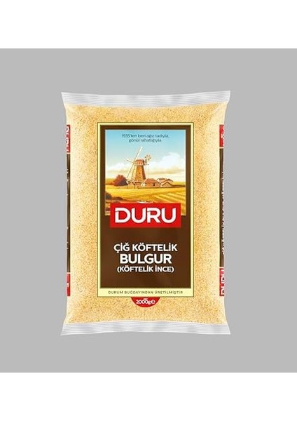 Duru Köftelik Bulgur (Çiğ Köftelik) 2000G – Doğal Taş Değirmende Üretilmiş, Yüksek Lif ve Protein Kaynağı, Düşük Yağ ve Şeker