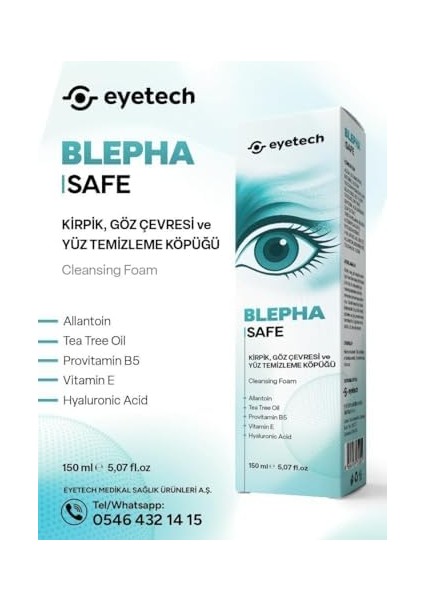 Eyetech Blepha Safe Göz Çevresi ve Kirpik Temizleme Köpüğü, 150 ml