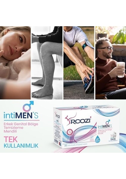 Roozi Intimen’s – Erkekler Için Özel Bölge Temizlik Mendilleri, Aloe Vera Konforu, Koku Giderici, Nemlendirici & Nem Desteği Sağlayan, Ph Dengeli – 20’li Ayrı Paketlenmiş Mendil