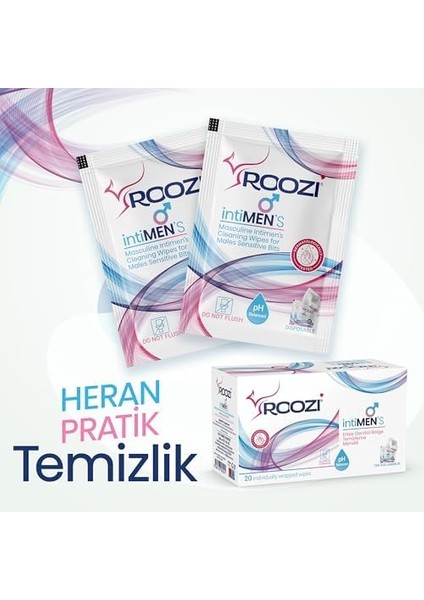 Roozi Intimen’s – Erkekler Için Özel Bölge Temizlik Mendilleri, Aloe Vera Konforu, Koku Giderici, Nemlendirici & Nem Desteği Sağlayan, Ph Dengeli – 20’li Ayrı Paketlenmiş Mendil modelleri