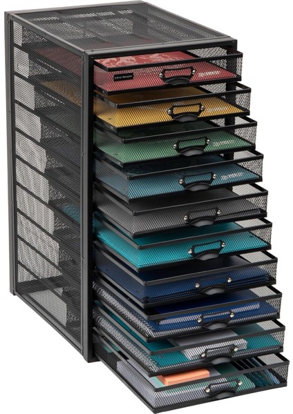 Reader File Masa Düzenleyici, Ofis Malzemeleri Saklama, Çekmeceli Dikey Takı Kutusu, 10 Bölmeli, Güçlendirilmiş Tel, Siyah