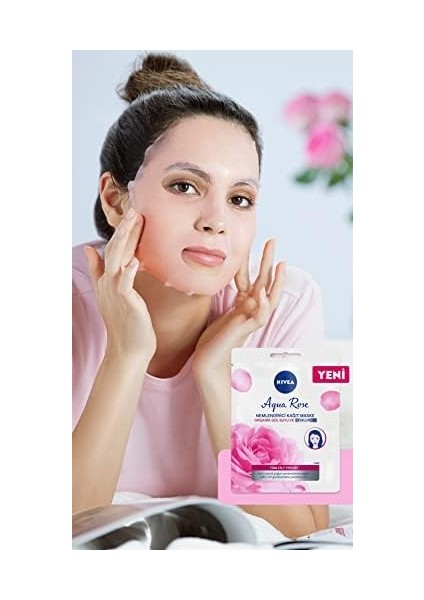 Nıvea Aqua Rose Hyaluron ve Organik Gül Suyu Içeren Nemlendirici Kağıt Maske, 1 Adet, Tüm Cilt Tipleri Için, Yoğun Nemlendirme, Işıltılı Cilt modelleri