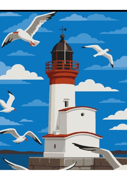 Sayılarla Boyama Seti 40X50 cm (Çıtalı) Fırça Boya Dahil Numaralı Tuval Fener Bulut Manzara