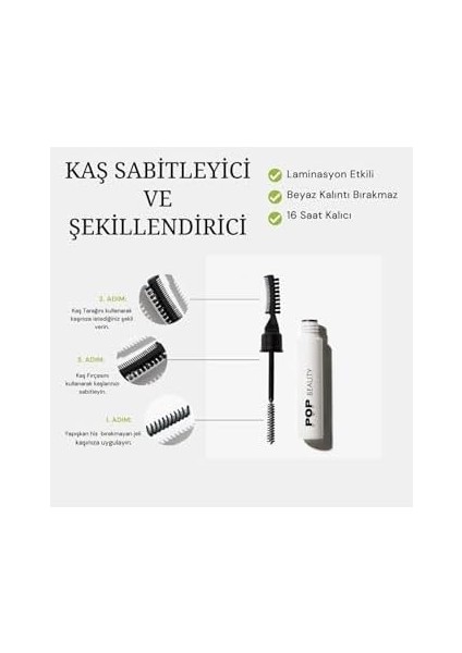 Pop Beauty Kaş Sabitleyici ve Şekillendirici, Kaş Fırçası, Tarağı ve Sabitleyici Jel (Laminasyon Etkili)