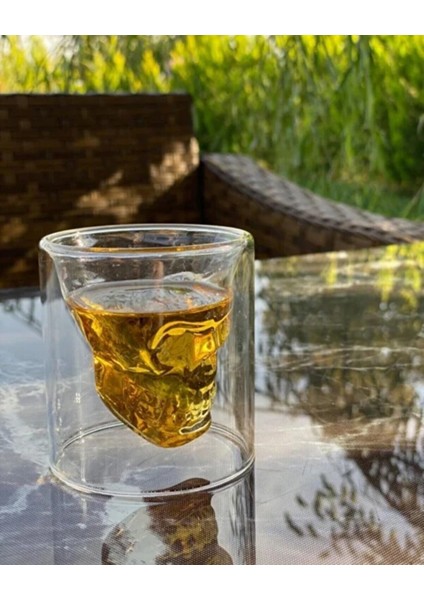 Kafatası Tasarımlı Cam Shot Bardağı – Double Layer Skull Shot Glass Şeffaf Cam modelleri