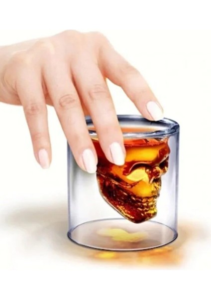 Kafatası Tasarımlı Cam Shot Bardağı – Double Layer Skull Shot Glass Şeffaf Cam indirimleri