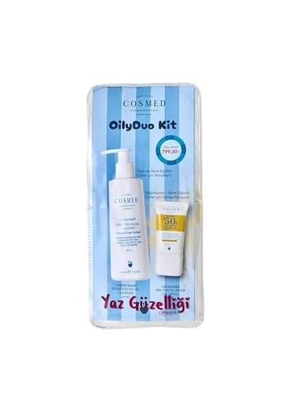 Cosmed Oilyduo Kit, Yağlı/karma Ciltler Için Arındırıcı Yüz Temizleyici 200ML ve SPF50+ Güneş Kremi 40ML