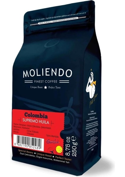 Moliendo Finest Coffe Colombia Supremo Huila Yöresel Kahve (Çekirdek) 250 G