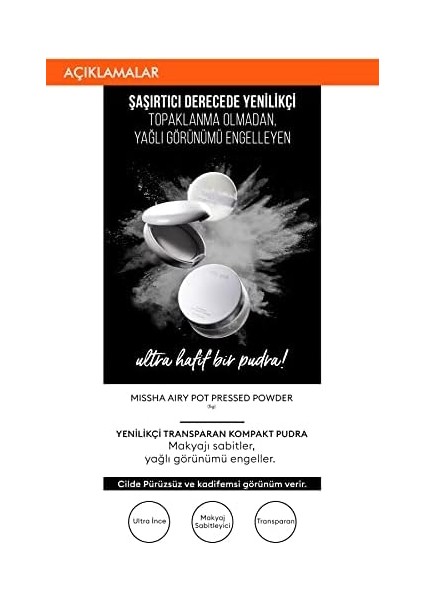 Mıssha Kızarık Görünümü Azaltarak Makyajı Sabitleyen Ultra Hafif Pudra Airy Pot Pressed Powder (Mint)