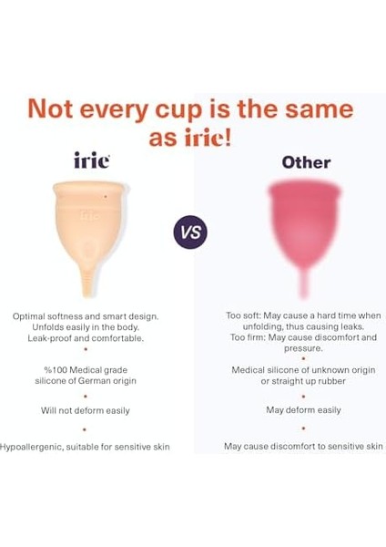 Irie Adet Kabı Regl Kabı Menstrüel Kap Menstrual Cup 2&apos;li Paket Alman Medikal Silikon (Nude)